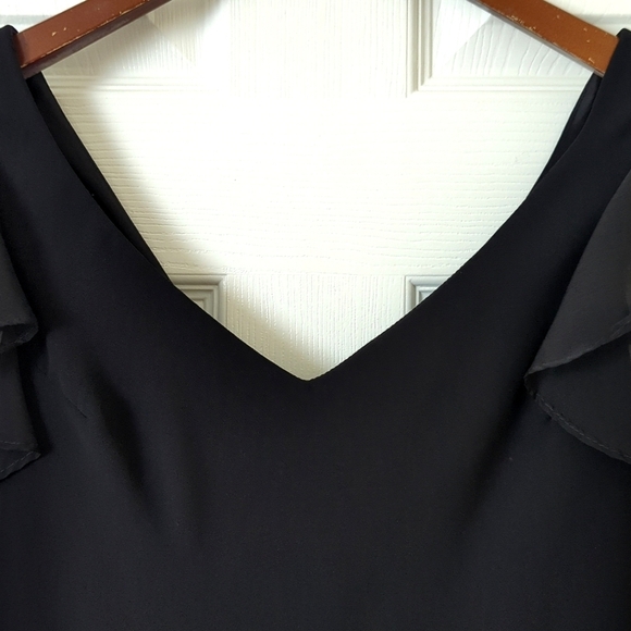 S.L. Fashions 90's Vintage Flutter Sleeve V-neck Midi Sheath Dress Black 10 - Picture 3 of 12